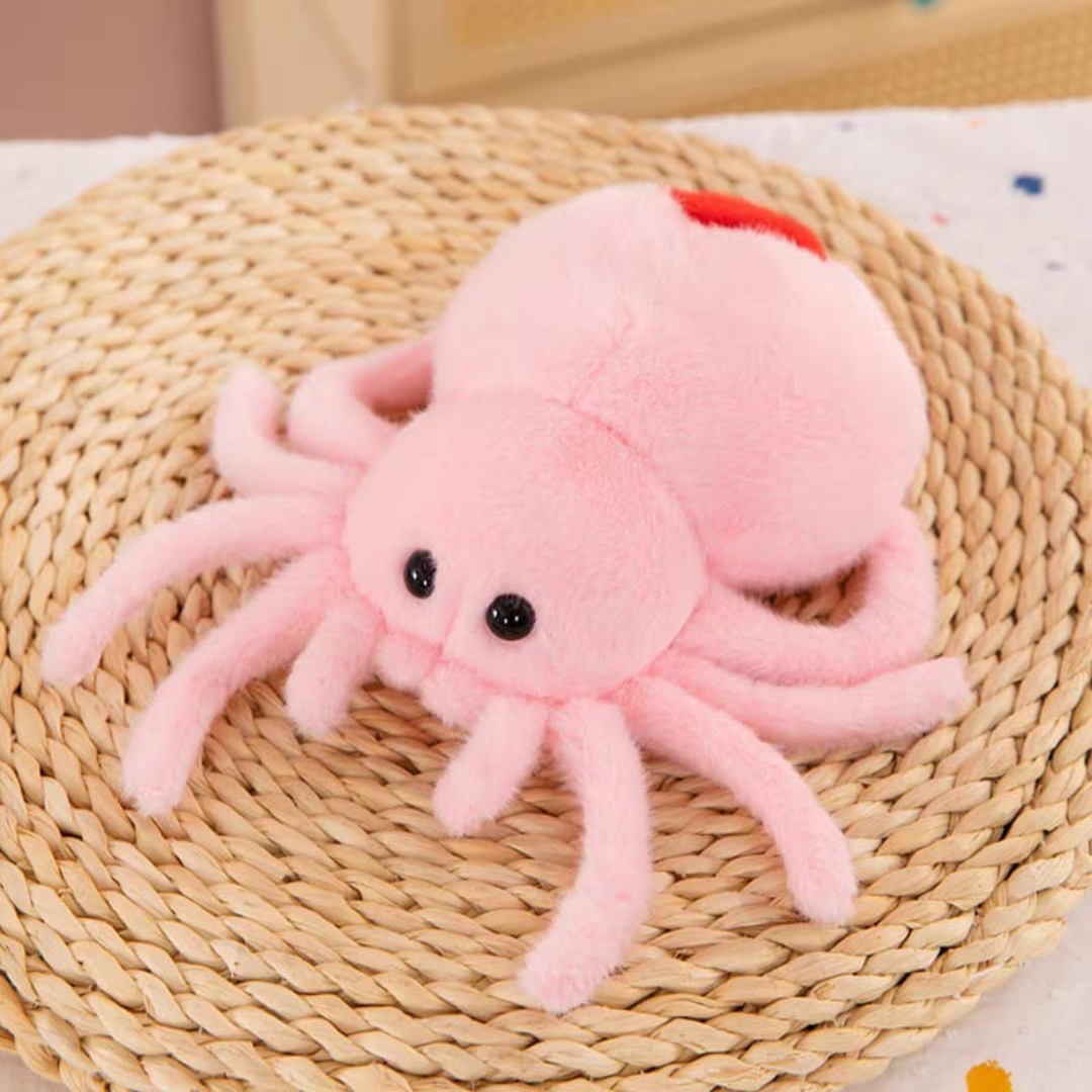 Pink Cute Spider Soft Toy on a woven mat - Tinyminymo