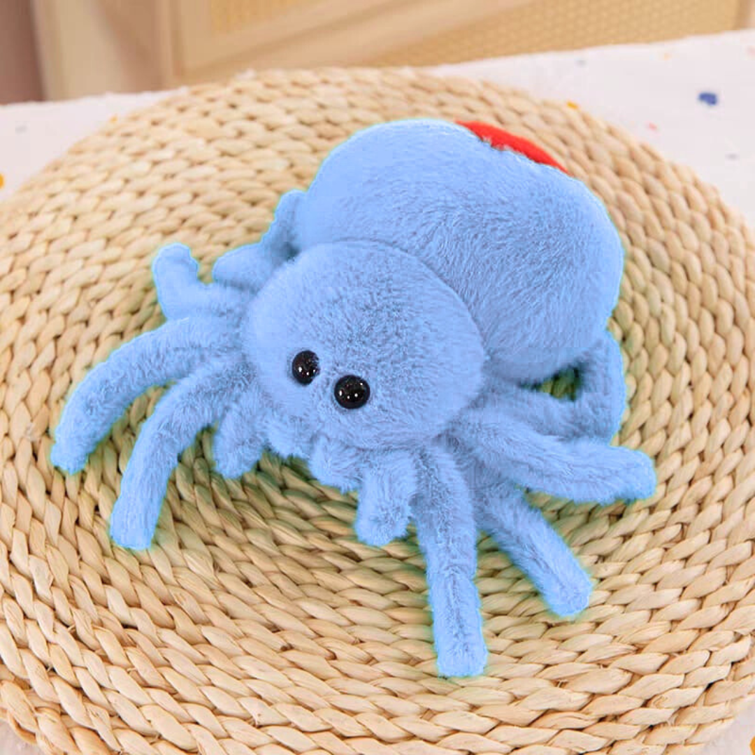 Blue Cute Spider Soft Toy on a woven mat - Tinyminymo