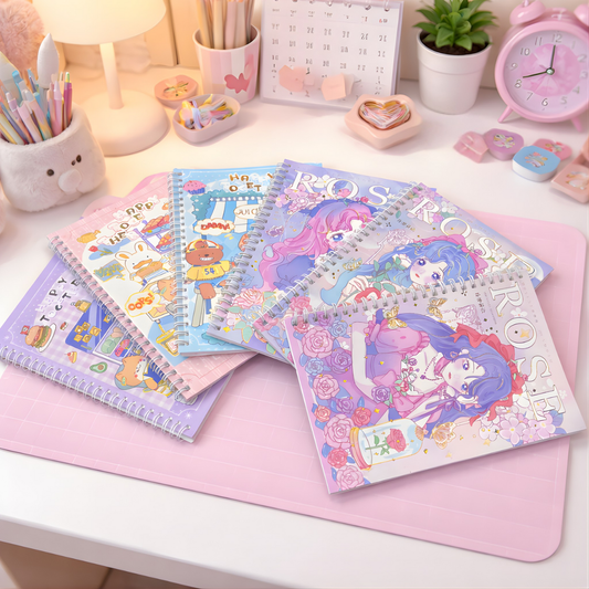 Set of Six Spiral Notebooks in Girl and Bear Design - Tinyminymo
