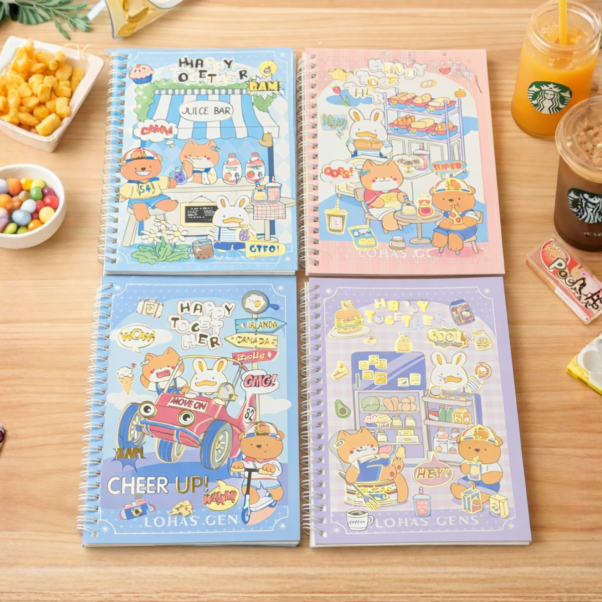 Four Colorful Spiral Notebooks with Bear Design - Tinyminymo