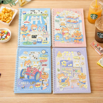Four Colorful Spiral Notebooks with Bear Design - Tinyminymo