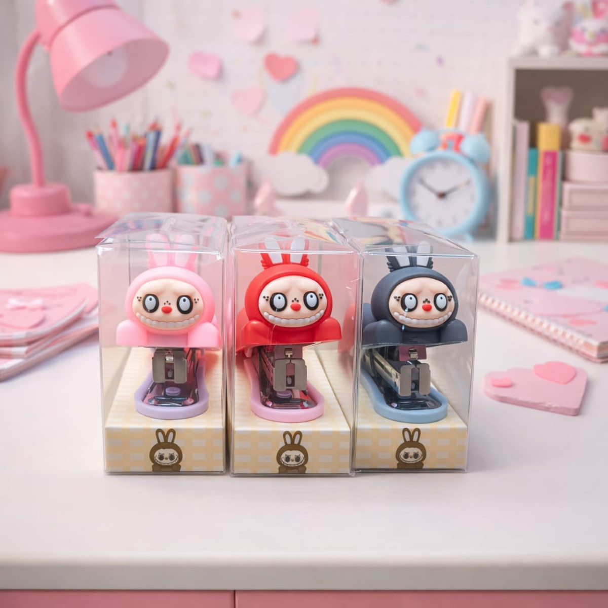 Three Colorful Labubu Staplers in a Packaging Box - Tinyminymo