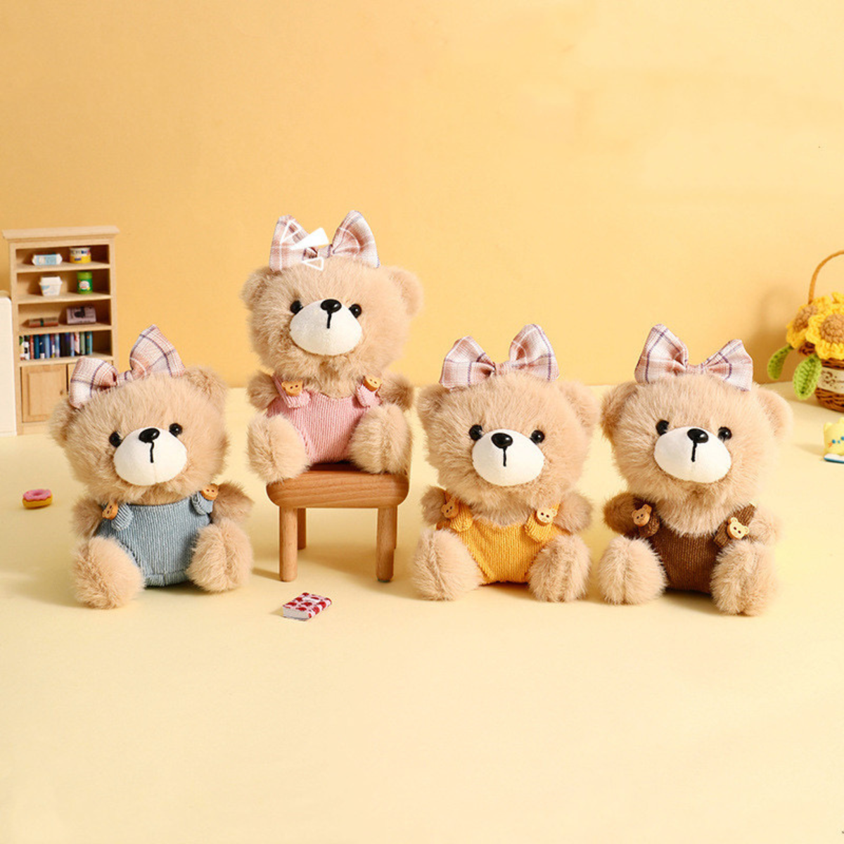 Four Fluffy Teddy Bear Keychains - Tinyminymo 