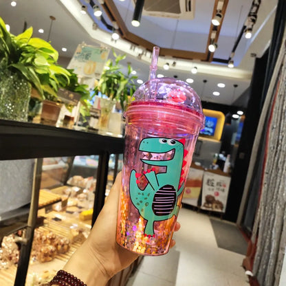 Pink Dinosaur Confetti Sipper - Tinyminymo