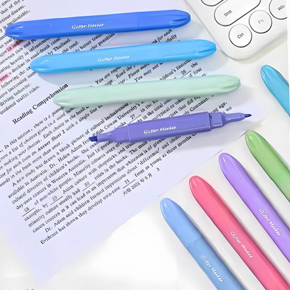 Dopamine Color Highlighter Set Placed on an Open Book with Visible Text – Tinyminymo