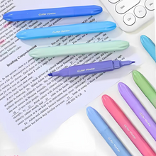 Load image into Gallery viewer, Dopamine Color Highlighter Set Placed on an Open Book with Visible Text – Tinyminymo
