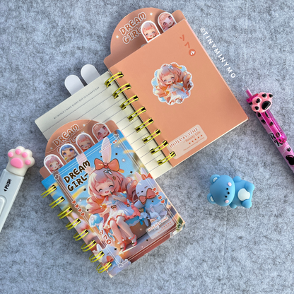 Mini Diary with Cute Girl Design and Yellow Spirals - Tinyminymo
