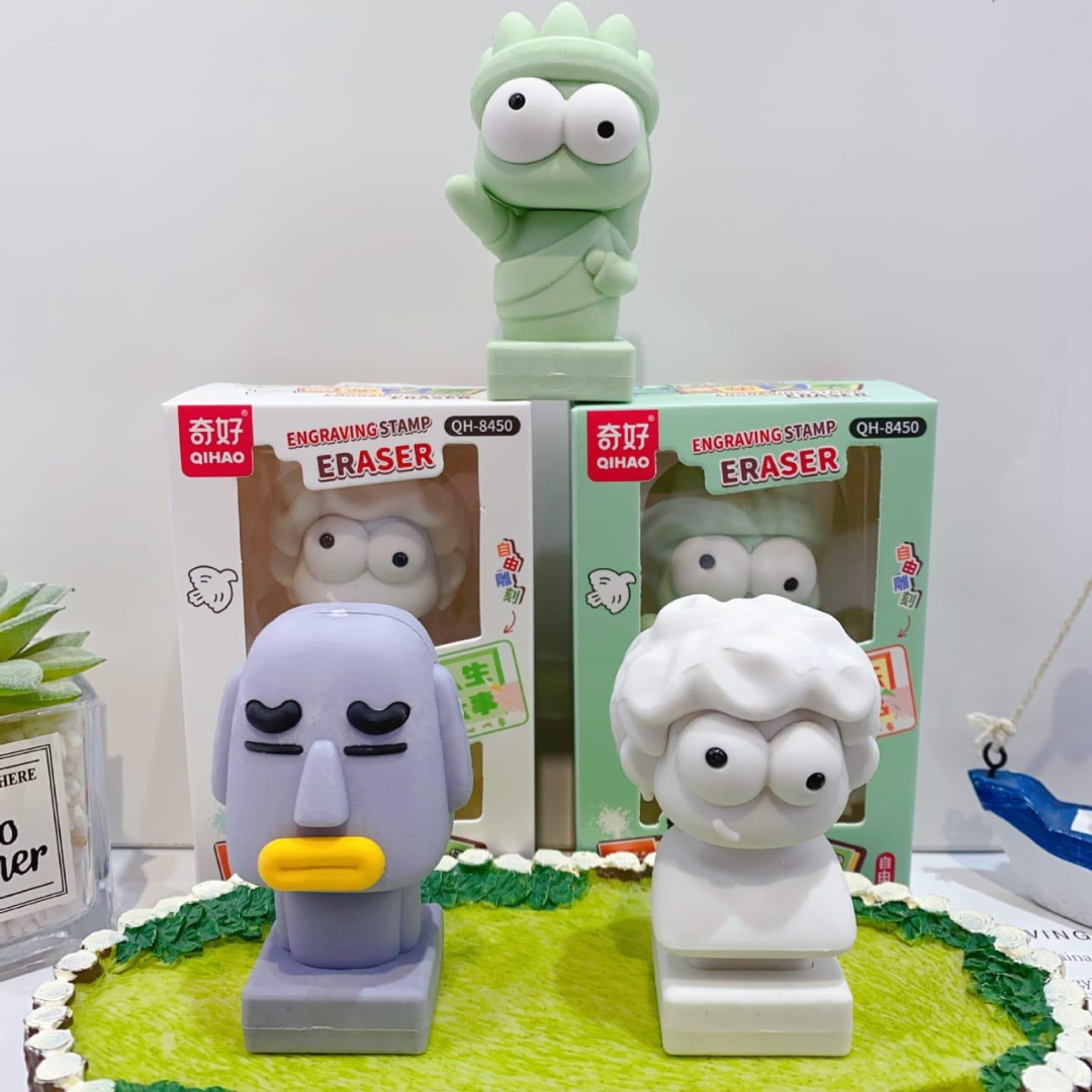 Grey, Green and White Color Engraving Stamp Eraser - Tinymiymo