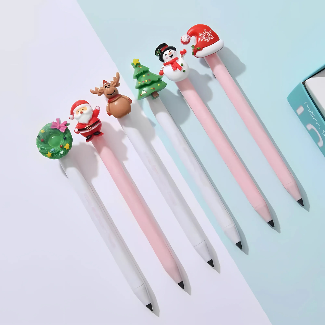 Multiple Christmas Theme Eternal Pencil Designs on a Light Surface - Tinyminymo