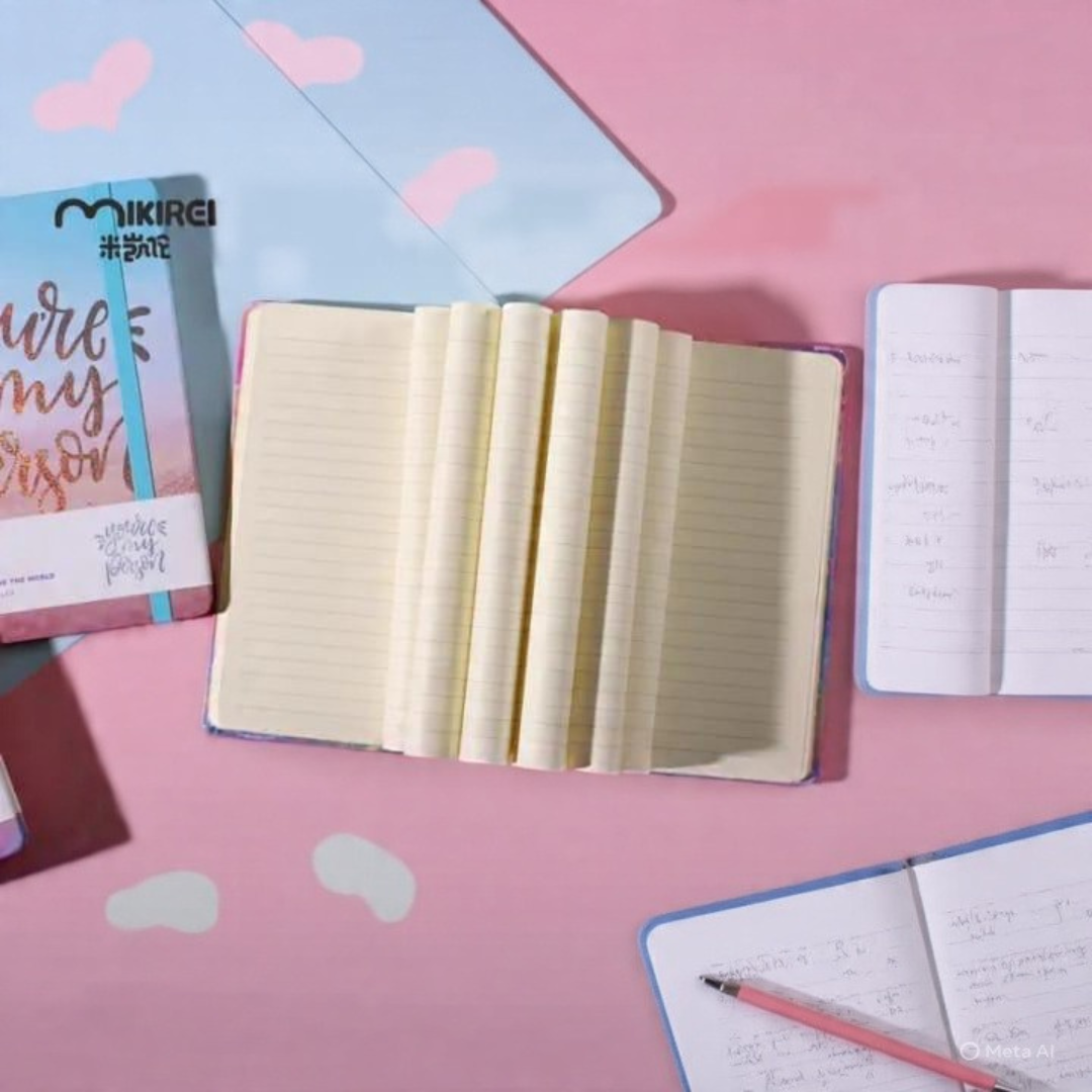 Expression Notebook kept Open on a Pink Surface - Tinyminymo