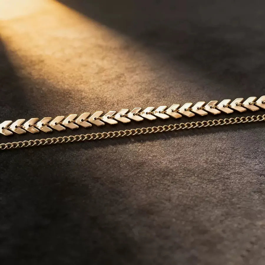 Fishbone Design Dual Layer Anklet - Tinyminymo