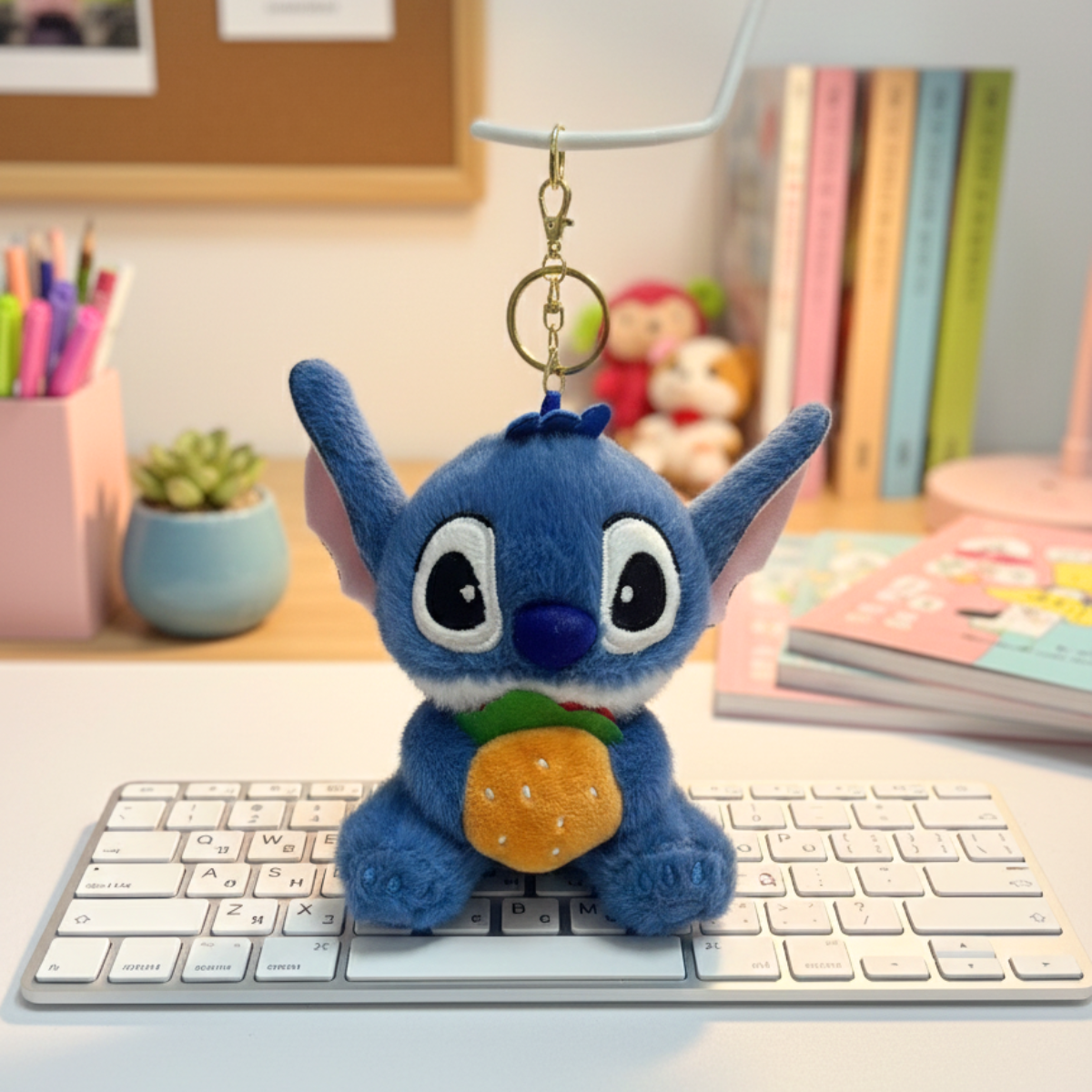 Dark Blue Stitch Keychain with Burger Design - Tinyminymo