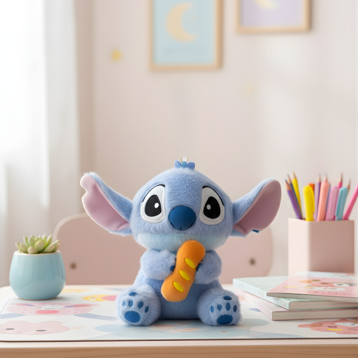 Blue Stitch with Baguette Keychain - Tinyminymo