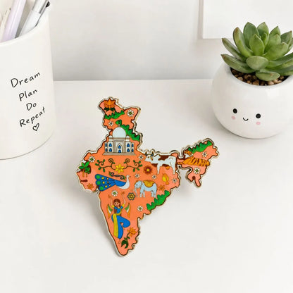 Indian Map Fridge Magnet in Orange Color - Tinyminymo