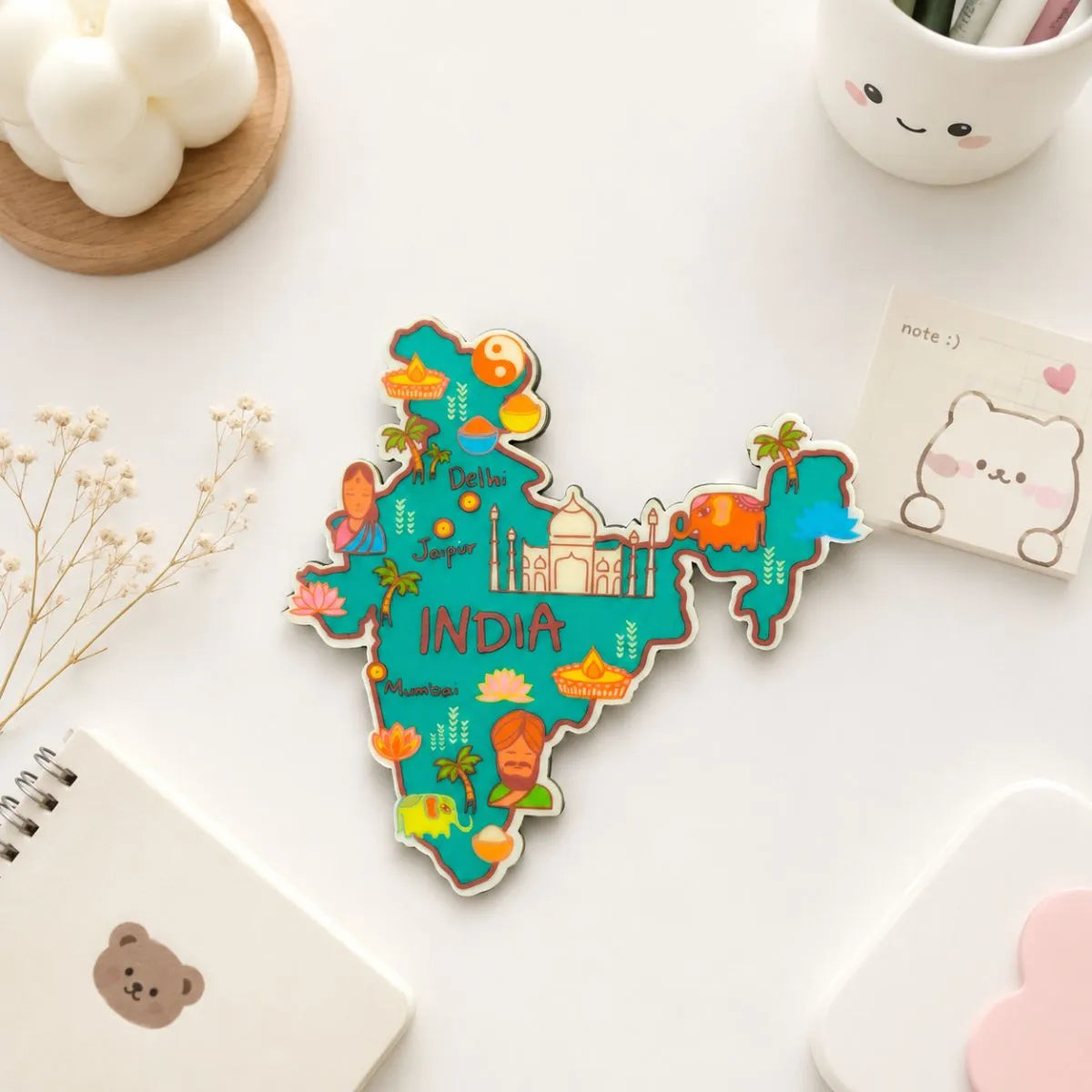 Indian Map Fridge Magnet in Green Color - Tinyminymo