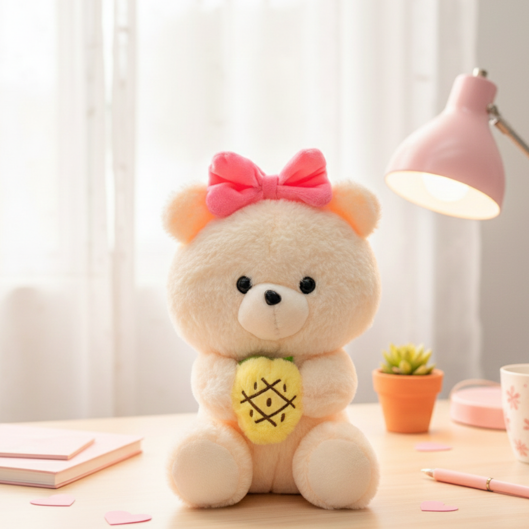 Plush Teddy Bear with a Pink Bow - Tinyminymo