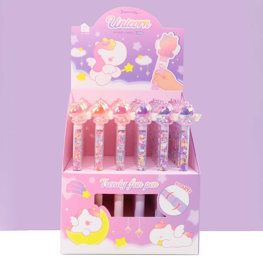 Display of Glitter Unicorn Pen with Unicorn Design in a Box - Tinyminymo
