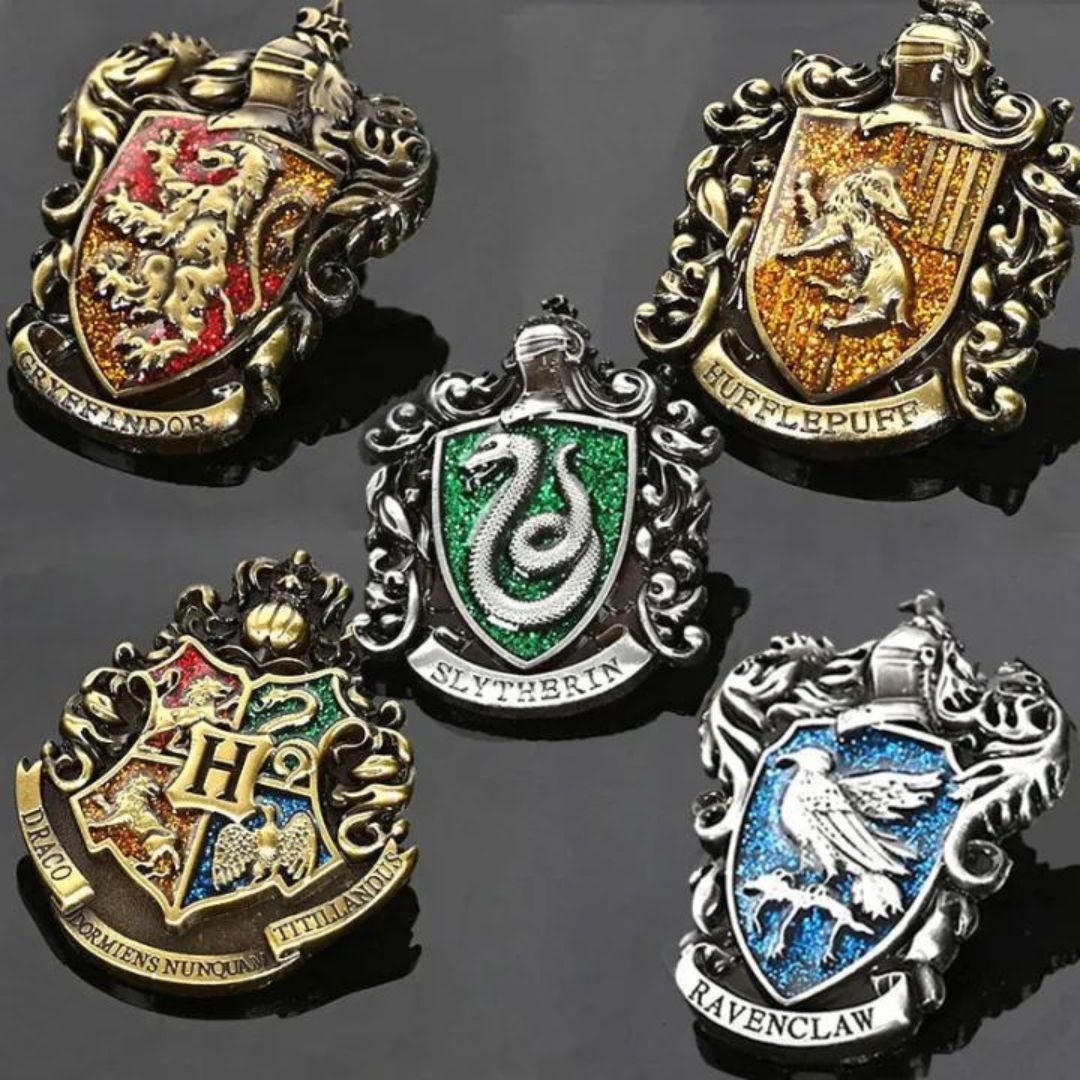 Five Variants of Harry Potter Crest Lapel Pin on Display - Tinyminymo