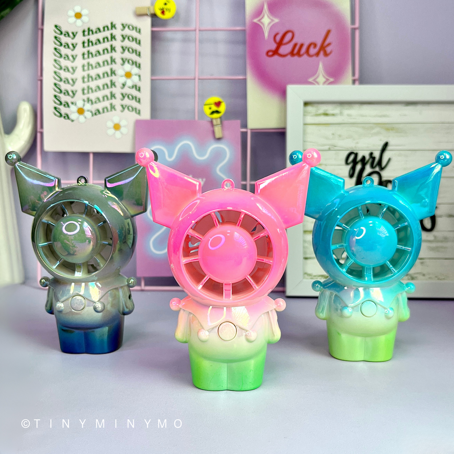 Holographic Kuromi Hand Fan Keychain - Tinyminymo