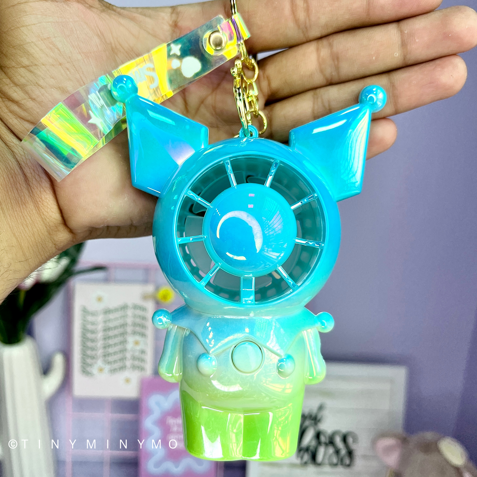 Holographic Kuromi Hand Fan Keychain - Tinyminymo
