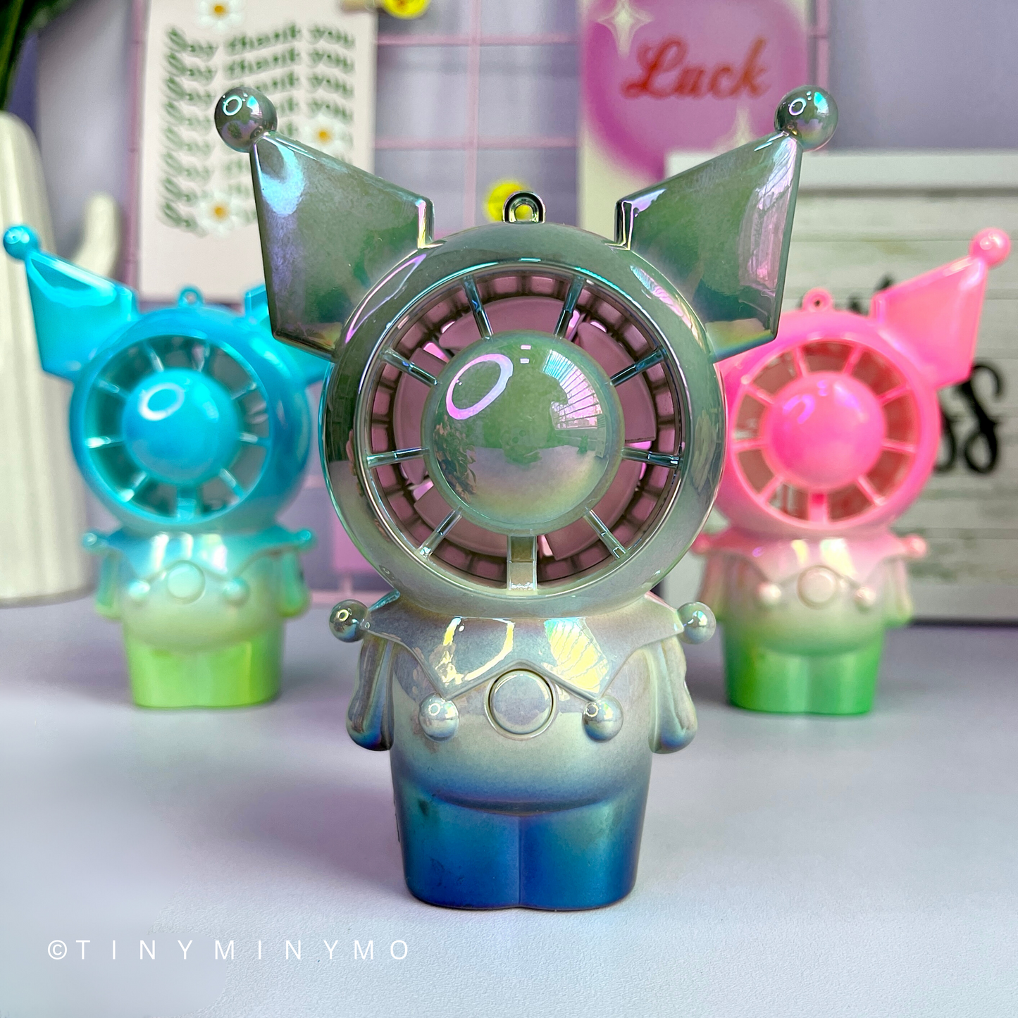 Holographic Kuromi Hand Fan Keychain - Tinyminymo