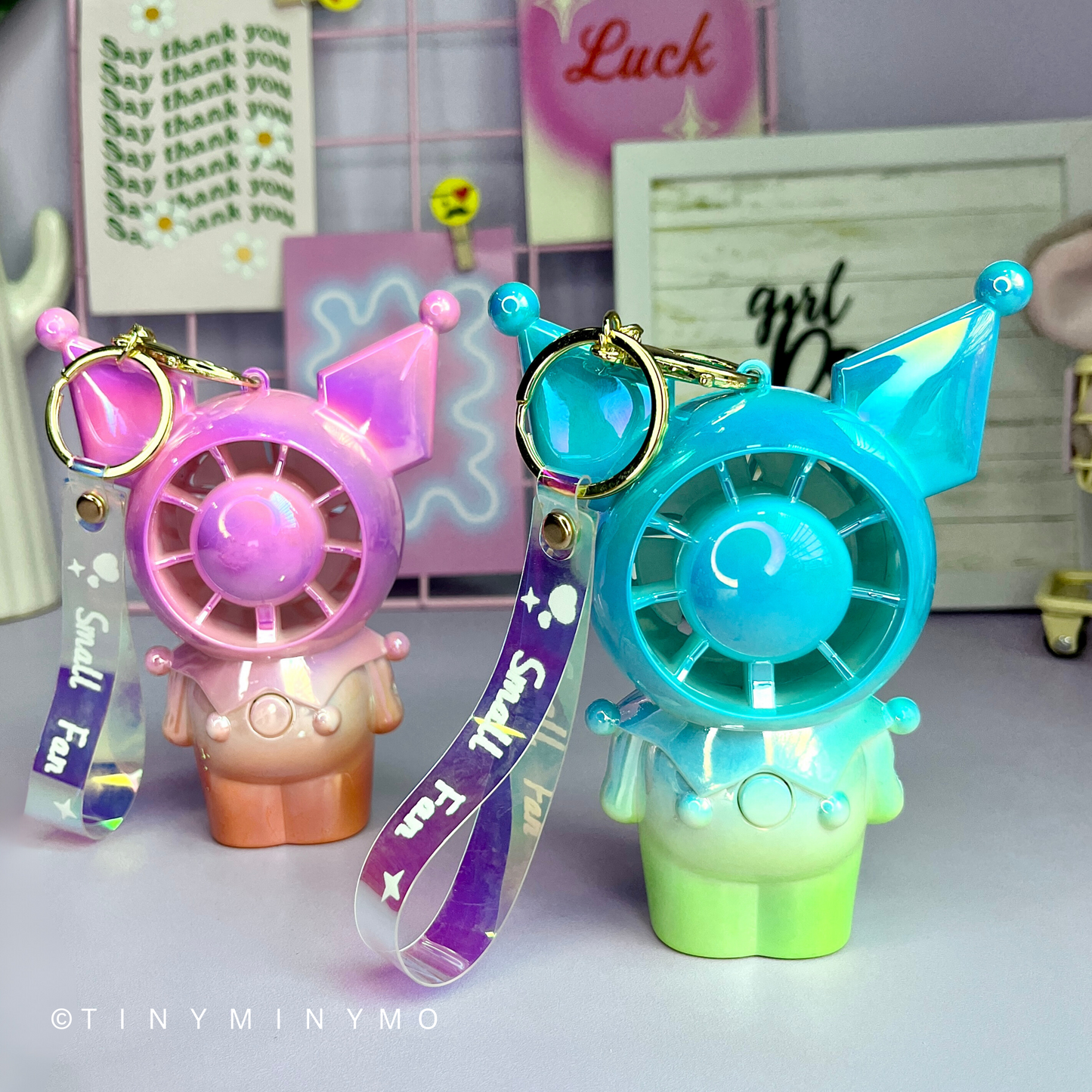 Holographic Kuromi Hand Fan Keychain - Tinyminymo