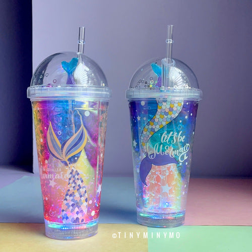 Holographic Mermaid LED Sipper with Straw - Tinyminymo