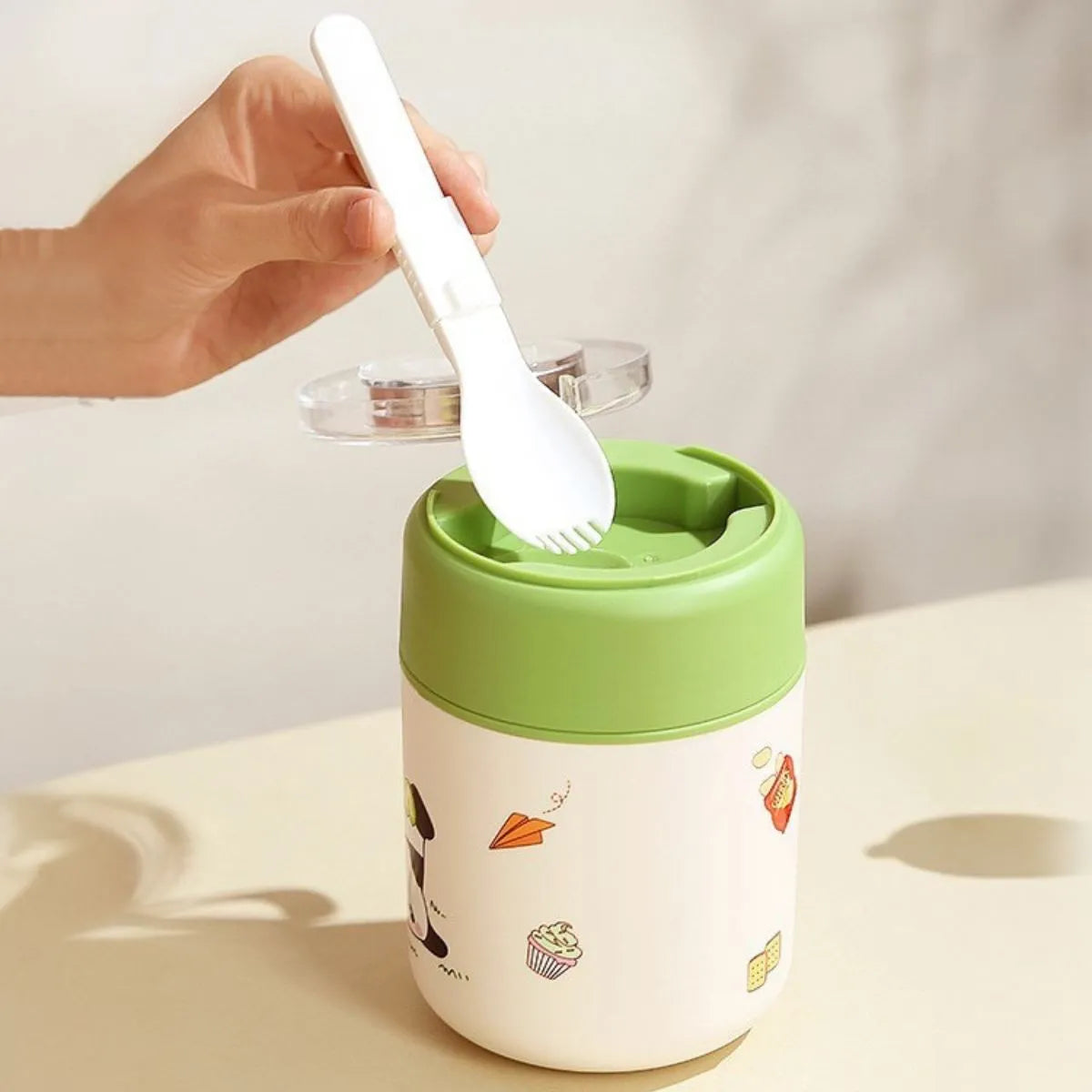 Insulated Food Jar with Spoon Storage - Tinyminymo