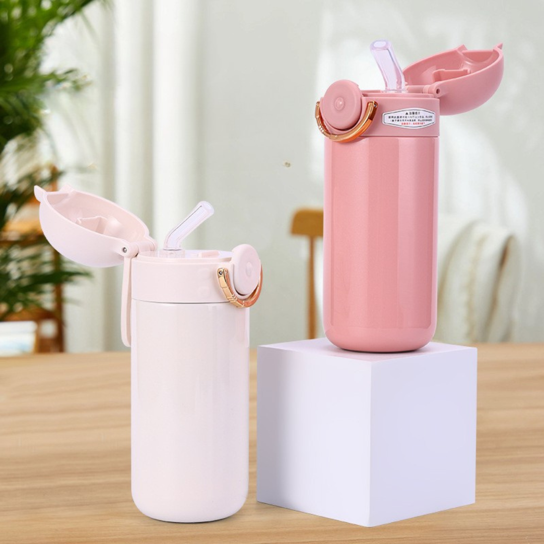 Pink and Off-White Insulated Metallic Travel Bottle with Open Cap - Tinyminymo 