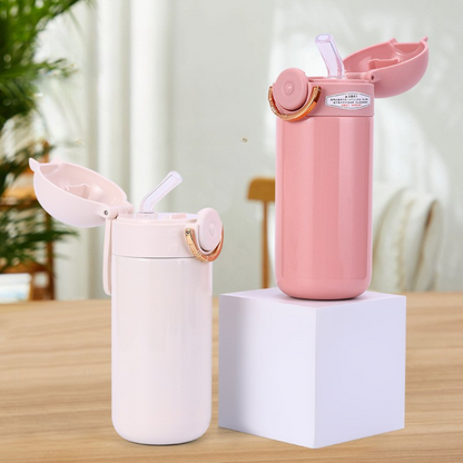 Pink and Off-White Insulated Metallic Travel Bottle with Open Cap - Tinyminymo 