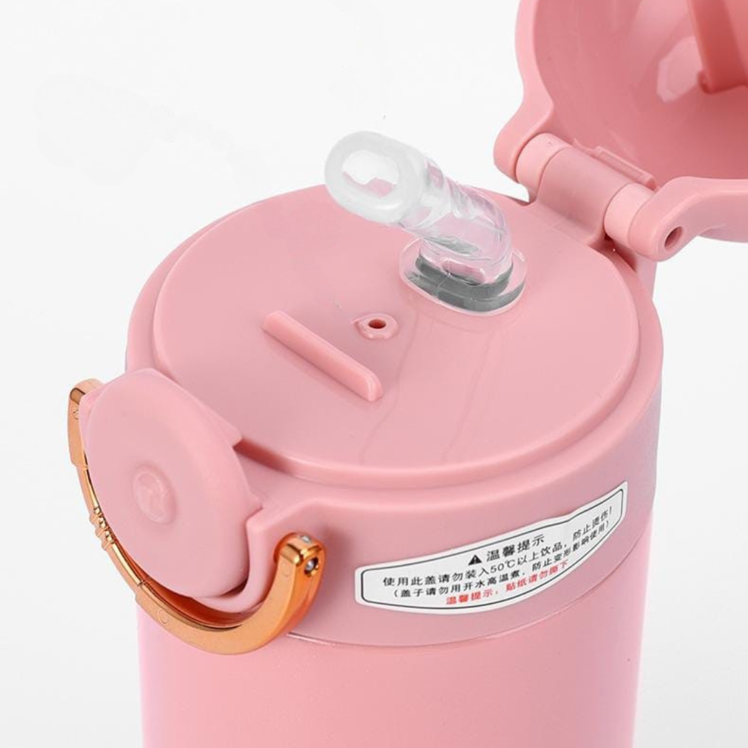 Flipped Open Lid with a Transparent Silicone Straw Nozzle For Easy Sipping - Tinyminymo
