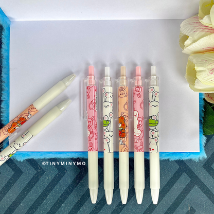 Seven Kawaii Animal Gel Pens Placed on a Blank Page Diary – Tinyminymo