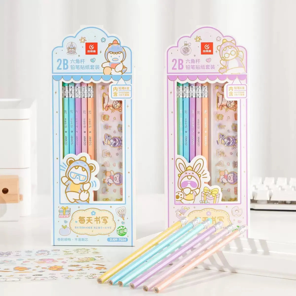 Pastel Color of Animal Pencils and Sticker Set - Tinyminymo