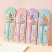Load image into Gallery viewer, Four Kawaii Bunny Mechanical Pencil in their packaging on a Pink background - Tinyminymo
