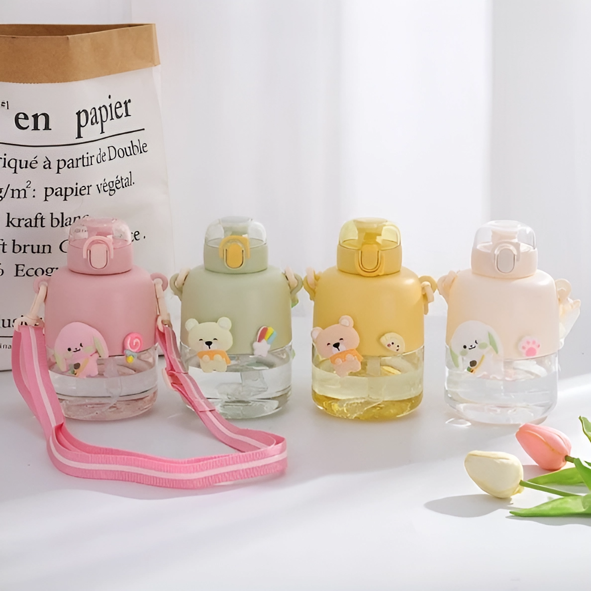 Kawaii Bunny and Bear Sipper Bottle - Tinyminymo