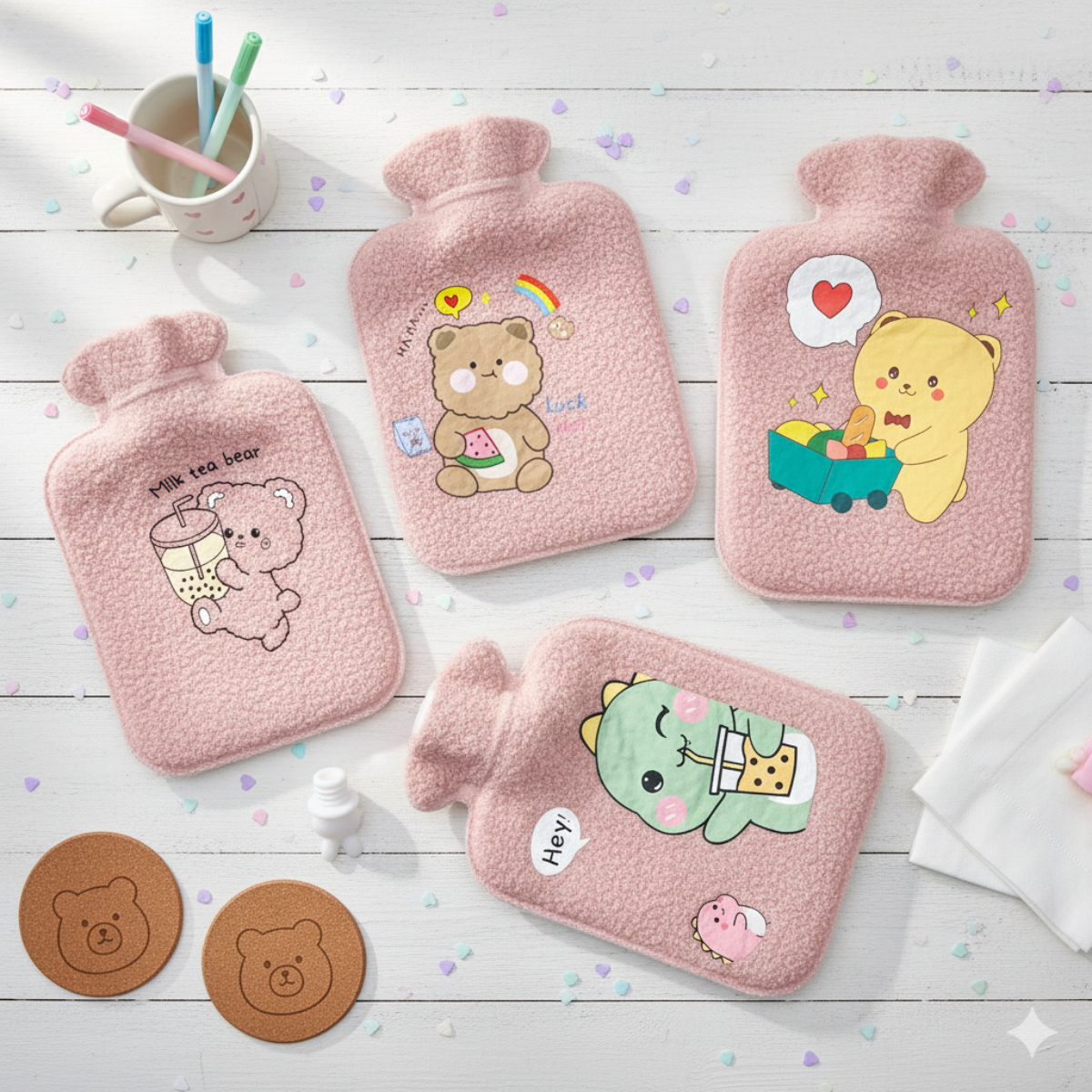 Different Designs of Kawaii Hot Water Bag in Pink Color - Tinyminymo