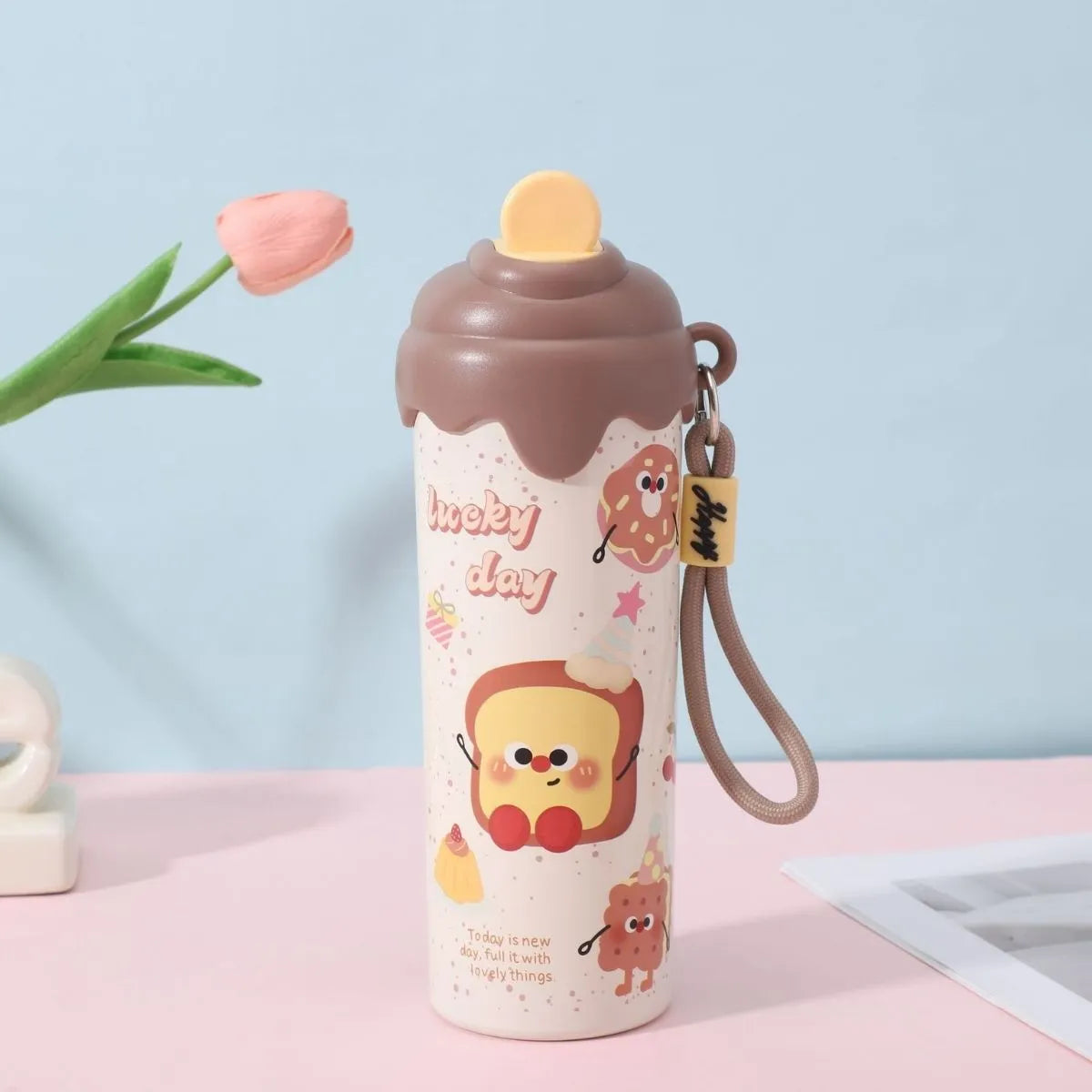 Brown Lid Kawaii Ice-cream Water Bottle - Tinyminymo