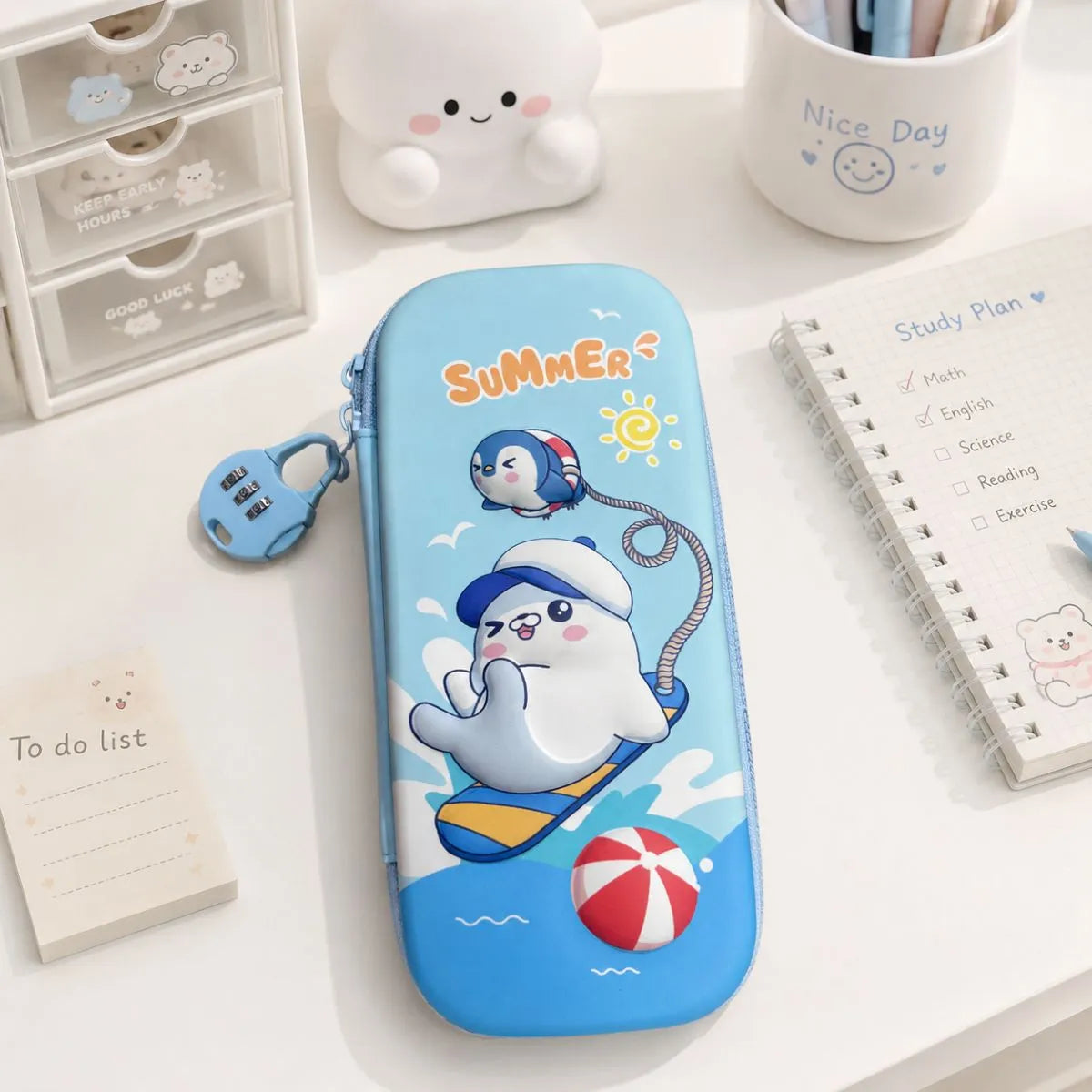 Blue Color Pencil Pouch with Mini Lock - Tinyminymo