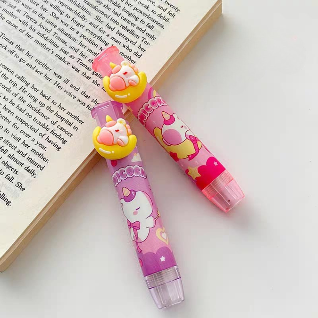 Kawaii Push Eraser with Unicorn Designs on a White surface - Tinyminymo