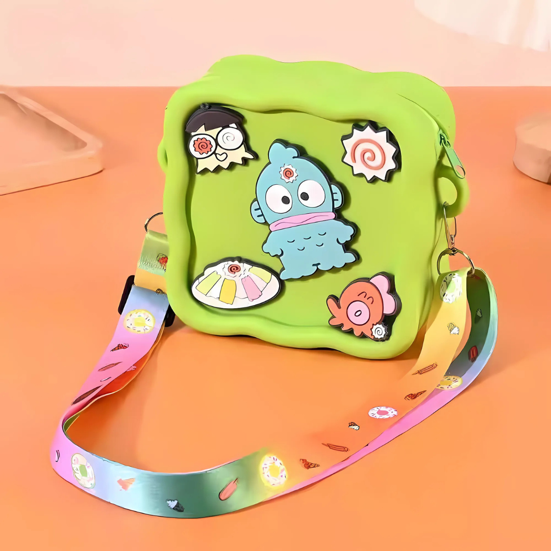 Green Kawaii Silicone Sling Bag with Cartoon Character - Tinyminymo