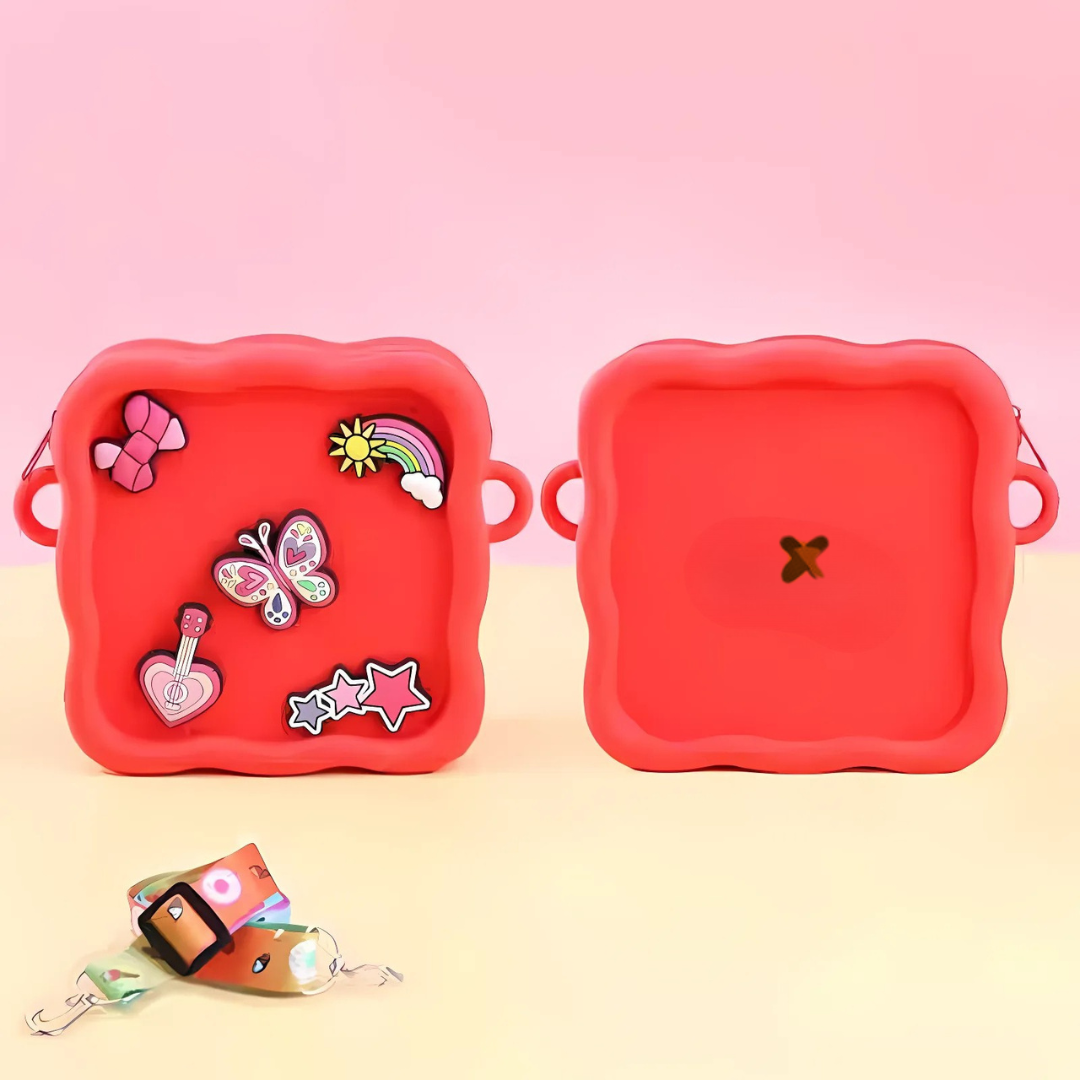 Red Kawaii Silicone Sling Bag with Butterfly Design - Tinyminymo