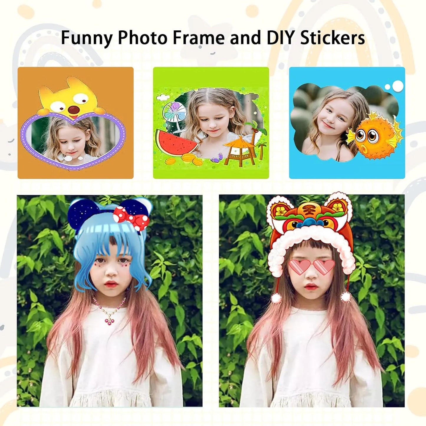 Funny Photo Frames and DIY stickers with Kids's Photos and Props in Kids Digital Camera - Tinyminymo