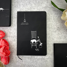 Load image into Gallery viewer, Black Page Notebook with Kitty on the Chair Design - Tinyminymo 
