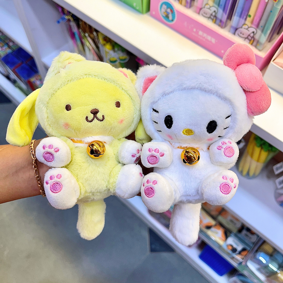 Two Varients, One Yellow and One White with a Pink Bow of Kitty Cosplay Sanrio Plush Keychain - TInyminymo