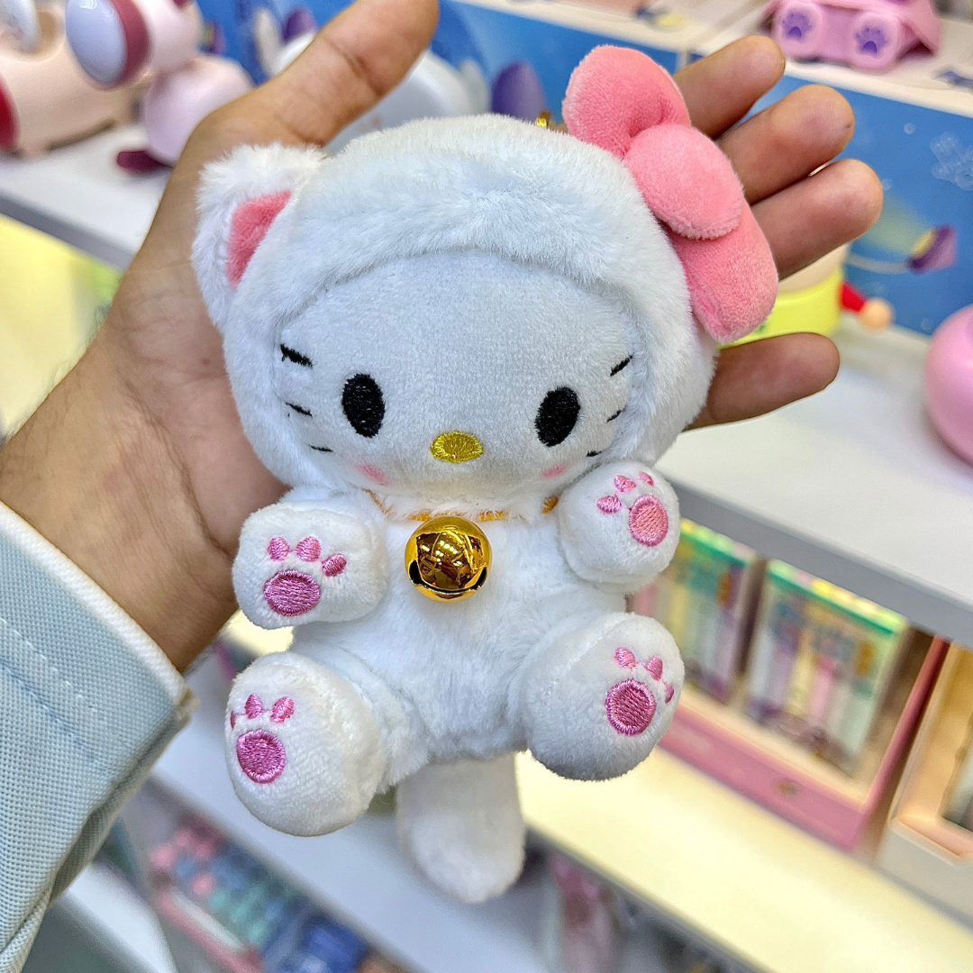 Hello Kitty with Pink Bow of Kitty Cosplay Sanrio Plush Keychain - Tinyminymo