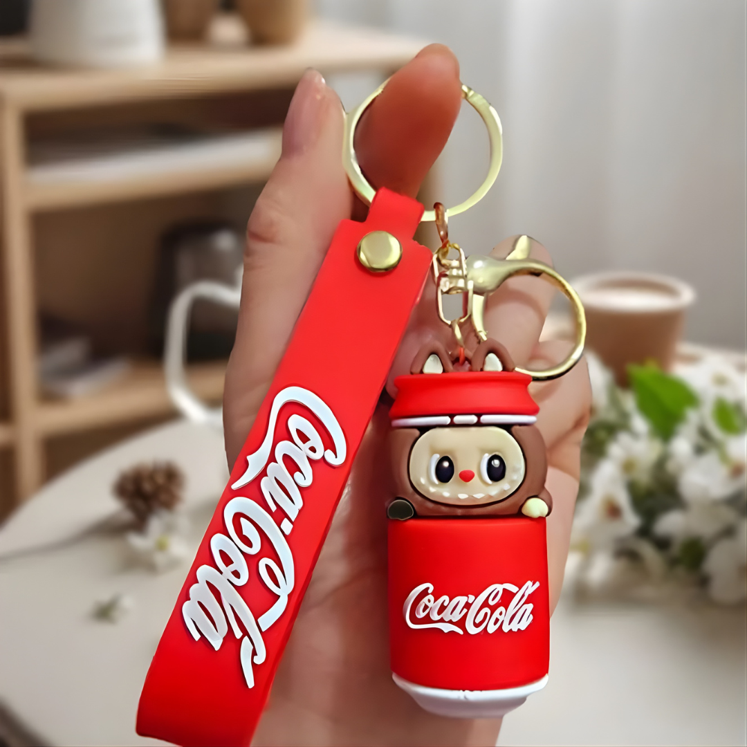 Labubu in a Coca-Cola Can Keychain Design held by a Hand - Tinyminymo