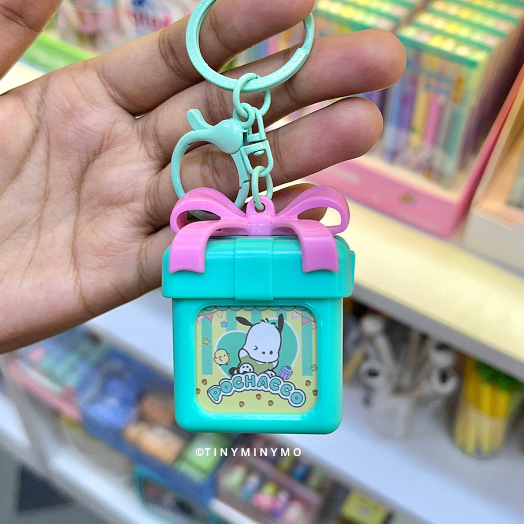 Green Light Up Kawaii Keychain with Pochacco Print and Pink Bow - Tinyminymo