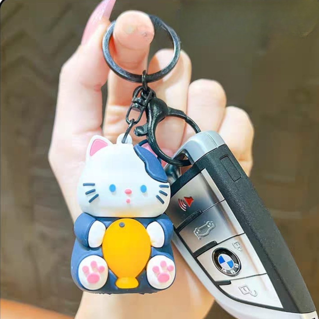 Lightup Cat Keychain with Fish Attached to a Car Key - Tinyminymo
