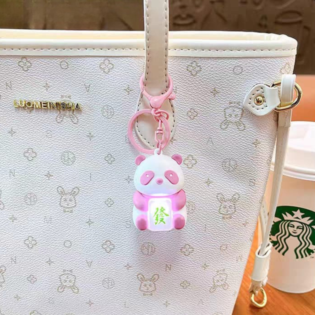 Pink Panda Keychain attached to a white Handbag - Tinyminymo
