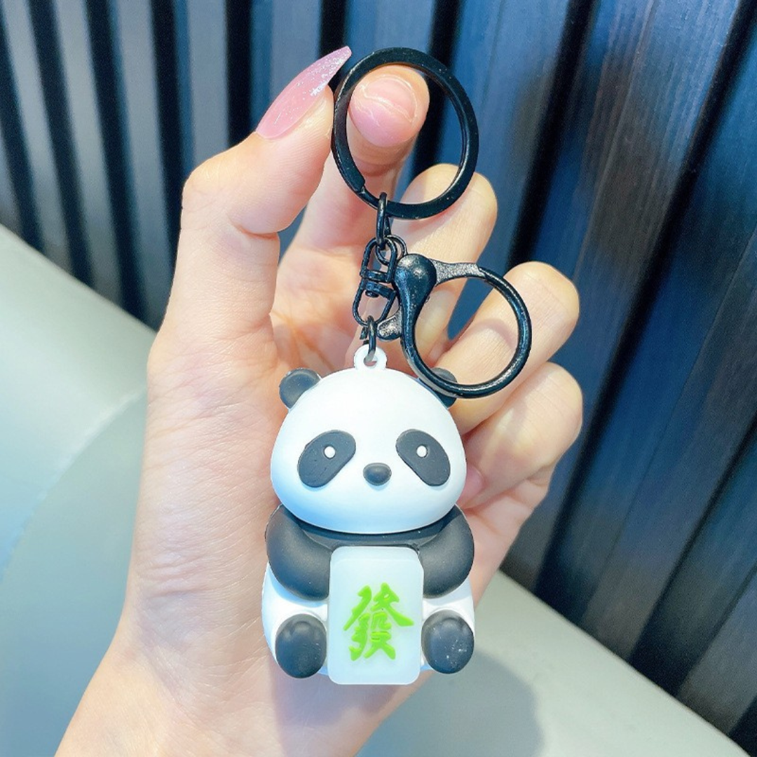 Black Lightup Panda Keychain Held with Keyring - Tinyminymo